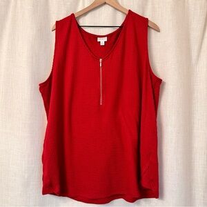 LuLaRoe Sleeveless Red Zip-Neck Waffle Knit Tank Top
